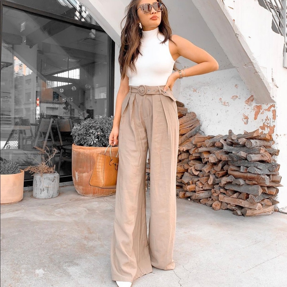 Wide Leg Belted Trousers